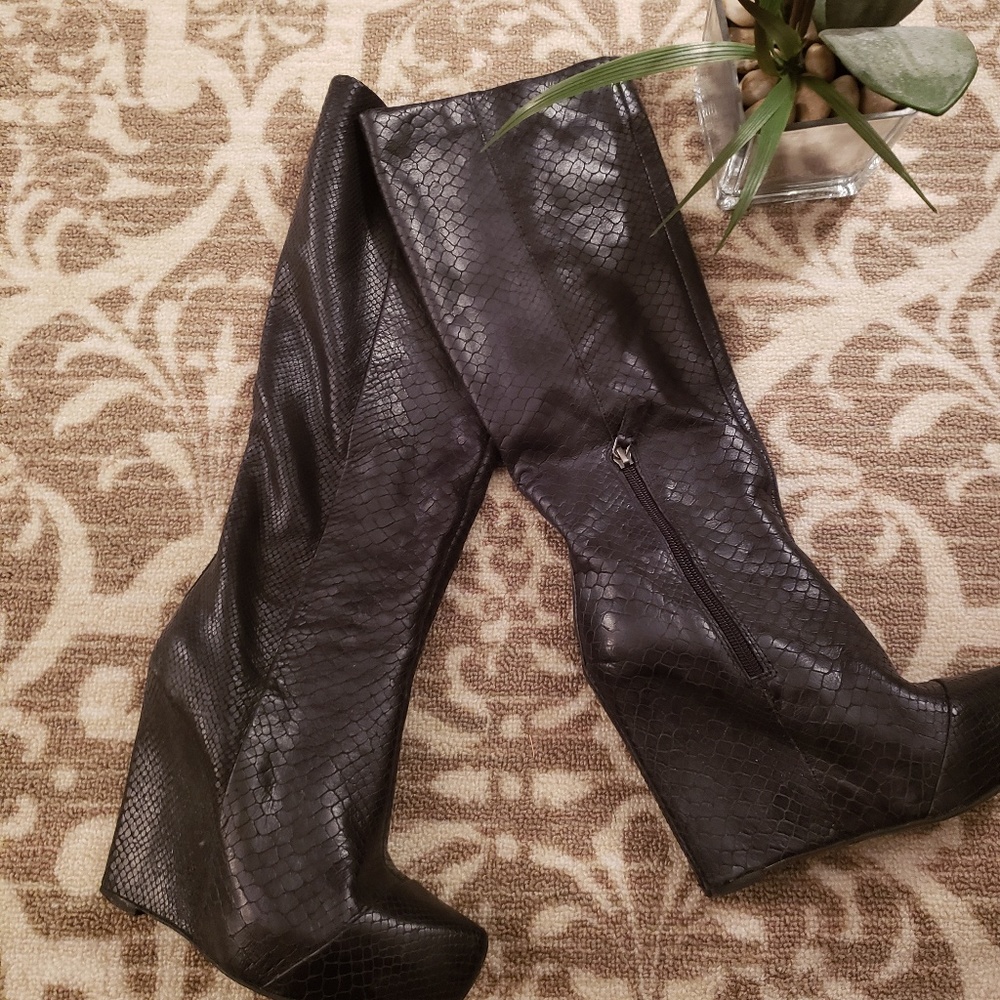 Leather Wedge Boots